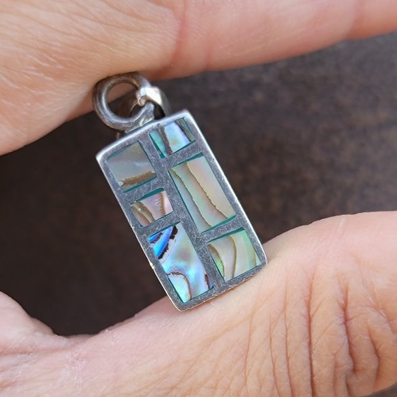 Southwestern vintage abalone shell inlay 925 sterling silver necklace pendant - Picture 2 of 13
